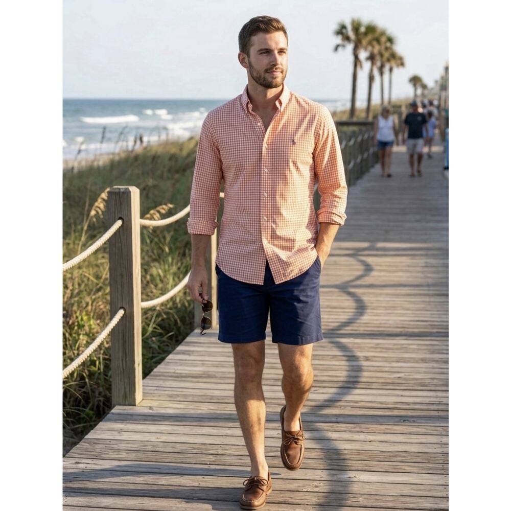 Polo Ralph Lauren Classic Fit Orange Gingham Button Down Checkered M Resortwear